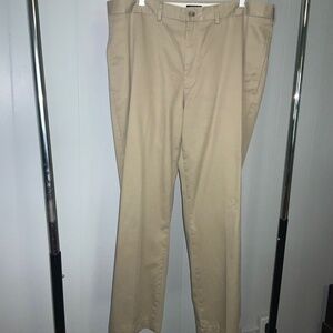 Lands End Tailored Fit flat front cotton pants Sz  38 Tan slacks